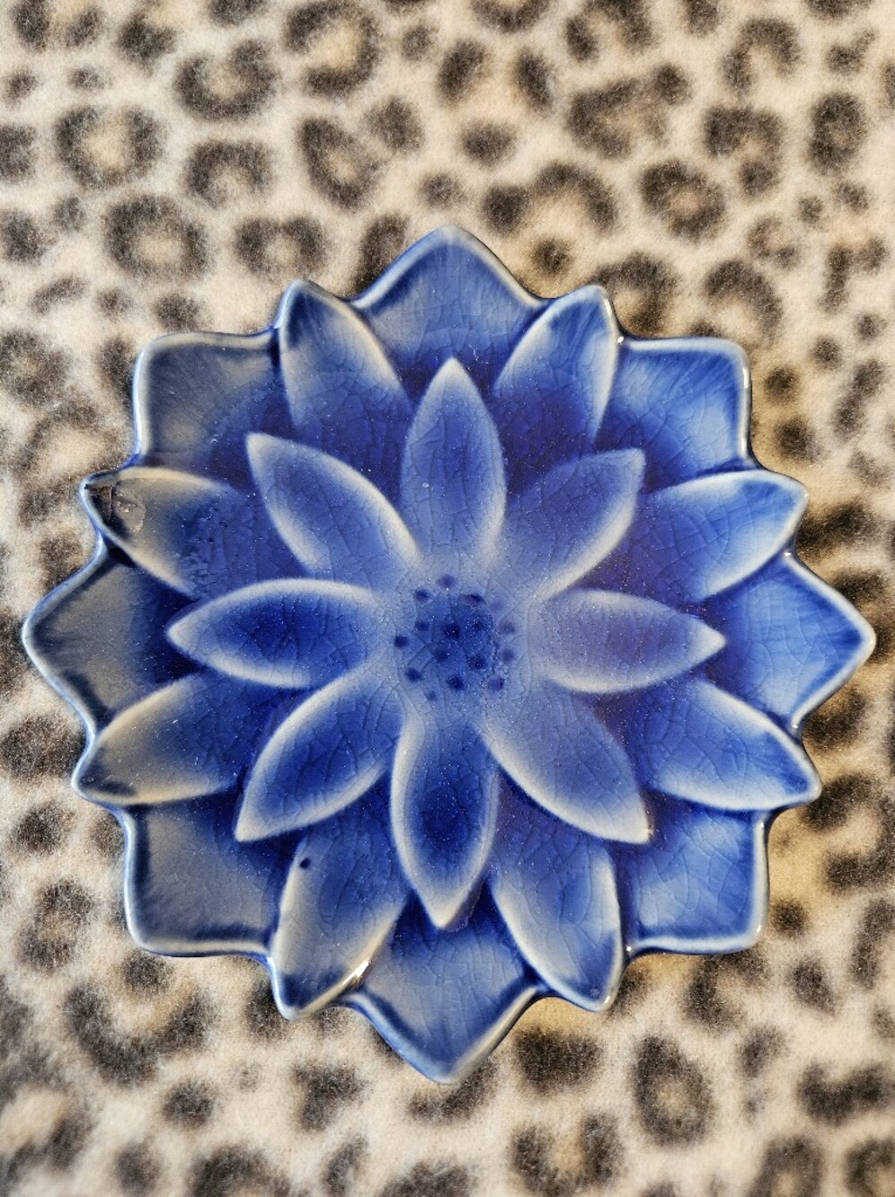 Royal Blue Crackle Glazed Japanese Ceramic Pottery Dahlia Lotus Appetizer Plate